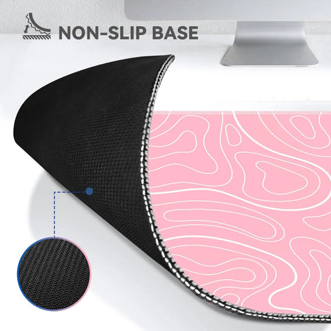 XL Gaming Mouse Pad 31.5 By 11.8 Inches With Non Slip Rubber Base And Stitched Edges, Pink Topographic Print