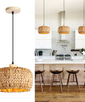 Score Some Major Farmhouse Vibes With This Hand-Woven Rattan Pendant Light Featuring A Fresh 12 Inch Wicker Shade in kitchen.