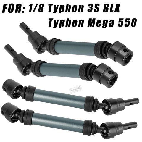 Heavy Duty Beefed Up Alloy RC Drive Shaft Upgrade Kit For One Eighth Typhon 3S BLX And Typhon Mega 550 Steel CVD Front And Rear Driveshafts Hardened Four Piece Titanium Upgrade Easy Install Boost Strength And Durability, 1/8 RC CVD shafts
