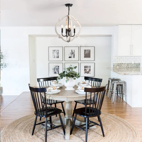 Farmhouse Orb Wood Chandelier 4 Light Pendant For Dining Room Living Room Rustic Hanging Light Fixture centered over table