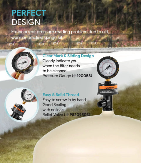 Sixcow black high-flow manual relief valve with pressure gauge for pool/spa filter