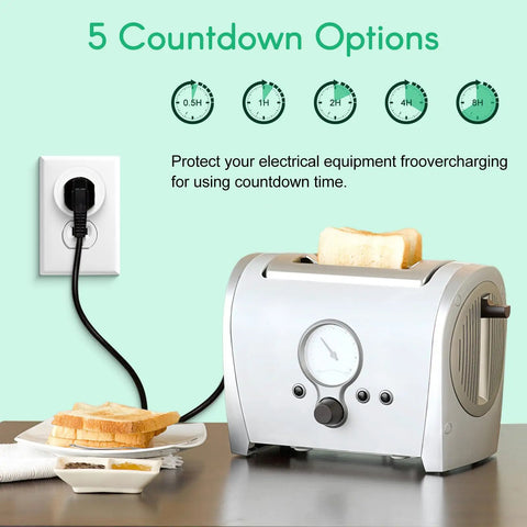 500Ft Wireless Wall Switch With Timer Plug For Three Outlets Countdown Remote Control Electrical Outlet Adapter on kitchen counter with toaster.