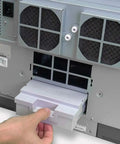 No Sweat CD DVD BluRay Disc Publisher And Printer With 100 Disc Slot, showing rear compartment and removable tray.