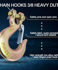 Tough As Nails Three Eighths Inch Chain Hooks Set With Safety Latch Forged G70 Clevis Slip Hooks For Marine Trailers And Truck Towing Ten Pack with details on safety features