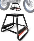 Detachable Dirt Bike Stand And Motorcycle Lift Panel, heavy-duty black steel frame with anti-slip surface, shown with dirt bike support.