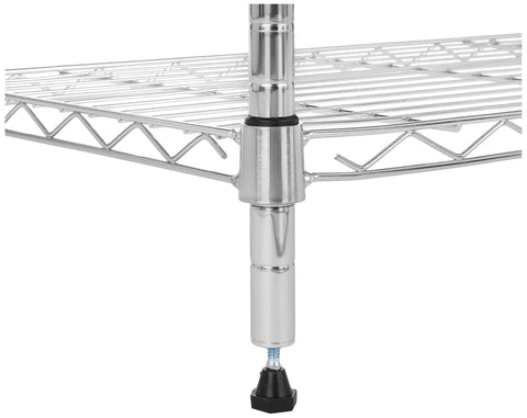 Heavy Duty Five Shelf Adjustable Storage Shelving Rack For Garage And Workshop Featuring A Rugged Steel Wire Base That Handles Two Hundred Pounds Per Tier In Slick Chrome Finish With Dog Gone Strong Build Quality That Truly Gets The Job Done