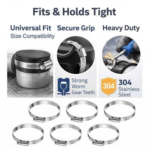 Six Pack 2 Inch Stainless Steel Worm Gear Hose Clamps For PVC Pipe Caps Fits 2.25 To 2.6 Inches Rustproof Reusable Repair Parts