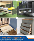 32 Inch Matte Black Heavy Duty Drawer Slides One Pair Rust Resistant Cabinet Glides in various applications for storage solutions.