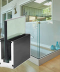 Rock Solid Frameless Glass Railing Kit With Aluminum Base Rail For 10 To 15 Mm Panels showing glass panels and aluminum rail in modern interior.