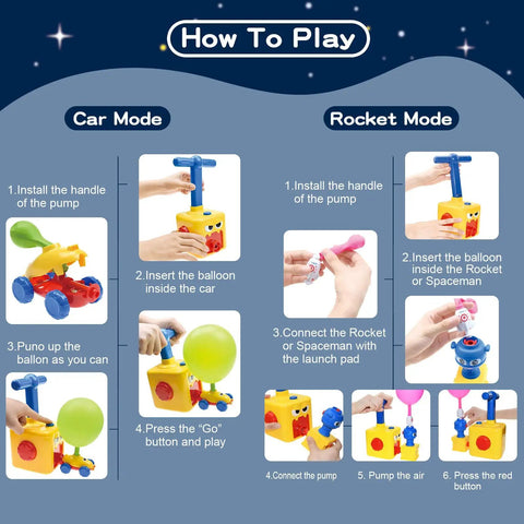 Balloon Launcher And Powered Car Set For Toddlers 3 To 5 Frog Theme STEM Toy showing how to play car and rocket modes