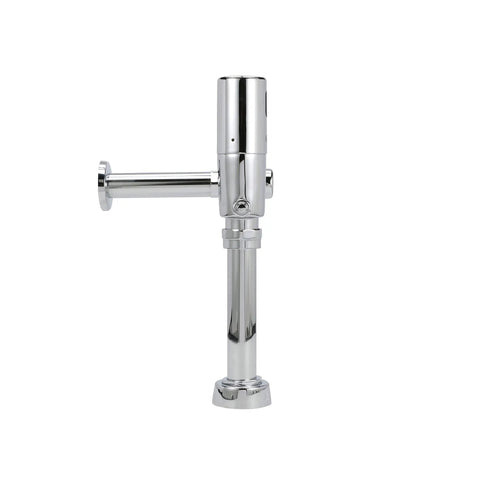 Rock Solid Automatic Exposed Sensor Piston Flush Valve For Water Closet With 1.6 GPF In Sleek Chrome Finish shown from side view.