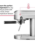 Premium Metal Semi Automatic Espresso Machine With Dual Smart Temp Sensors And 58Mm Commercial Portafilter showing dual smart temperature sensors.