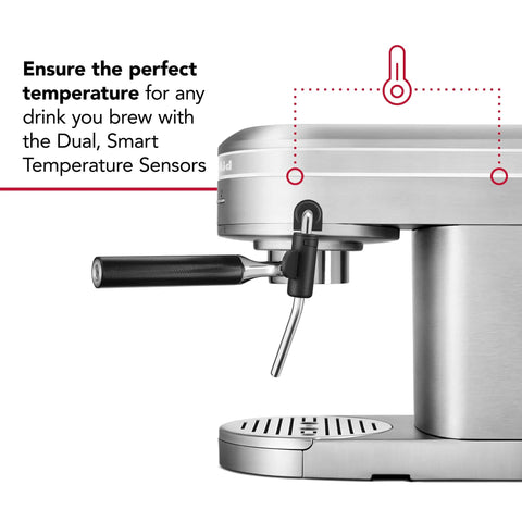 Premium Metal Semi Automatic Espresso Machine With Dual Smart Temp Sensors And 58Mm Commercial Portafilter showing dual smart temperature sensors.