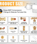 Brass DOT compression fittings assortment kit, 137 pcs, includes union connectors, elbows, tees, Schrader valve