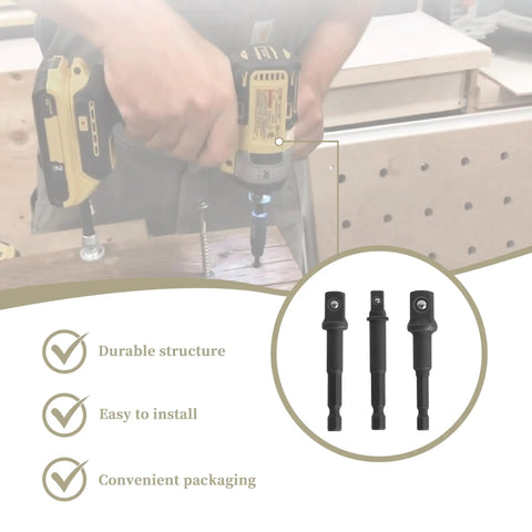 Impact Grade Socket Adapter Set With Universal Fit For One Quarter Inch, Three Eighths Inch, And One Half Inch Drive Drills