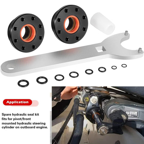 Heavy Duty Hydraulic Steering Seal Kit For Outboard Cylinders With Pin Wrench Fits HC5340 HC5341 HC5342 HC5343 HC5344 HC5345 HC6750 HC6751 HS5157 HS5167 Pro Grade DIY Friendly Quick Repair