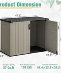 Outdoor Resin Storage Box 27 Cu Ft Weather Resistant Large Capacity Shed Like Crossover Storage Container with open door showing interior
