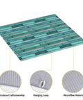 Cyan Wood Grain Dish Drying Mat For Kitchen Counter With Ultra Absorbent Microfiber Surface Dries Fast And Wipes Up Easily Machine Washable 16x18 Inches Ideal Rack Mat For Countertop showing detailing of meticulous craftsmanship, hanging loop, and microfiber material.