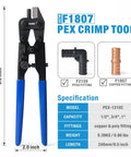 All In One PEX Crimp Tool Kit With Quick Change Jaws For 3/8 In, 1/2 In, 3/4 In, 1 In PEX Tubing, features copper and PPSU fittings.