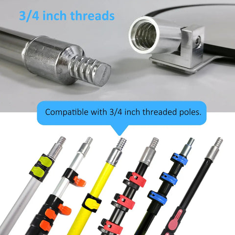 Close-up of 3/4 inch threaded poles with multiple colored clamps, compatible with telescoping inspection mirrors for security checks.