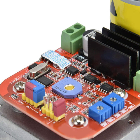 Close-up of Dead Nuts Robot Servo Motor circuit board showing electronic components, designed for precision RC steering and camera systems.