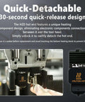 Close-up of quick-detachable feature on All Metal Hotends For H2D H2S H2C P2S with caution hot label for 3D printers.