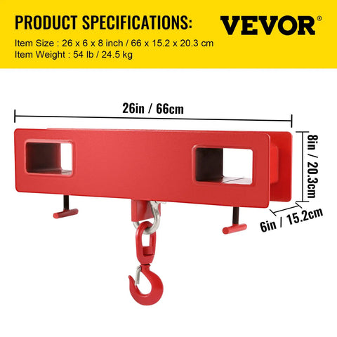 Red Forklift Lifting Hook 4400 LB Capacity Heavy Duty Hoist With Swivel Hook Two Large T Screws Forklift Lifting Attachment For Mobile Crane Use Durable Carbon Steel Powder Coated, 26 x 6 x 8 in