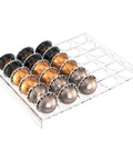 Coffee Pod Drawer Organizer For Nespresso VertuoLine Holds 30 Pods in clear acrylic displaying capsules