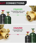 Go-To Dual Stage Oxygen And Acetylene Regulator Set With Easy Read Gauges, showing CGA540 and CGA200 inlet compatibility