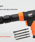 Long Barrel Air Hammer With Quick Change Chisel Retainer And 4 Piece Chisel Set, 3500 BPM Pneumatic Tool for Metalworking
