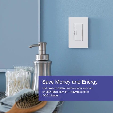 Set It And Forget It Countdown Timer Switch For Fans And Lights, 3A 150W LED Ready installed on bathroom wall