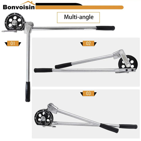 Five Eighth Inch OD Tubing Bender Manual Pipe Bender showing multi-angle positions for soft copper and aluminum pipes