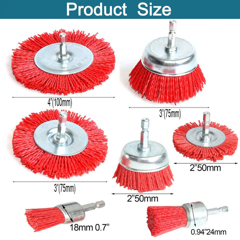 10 Pack Nylon Filament Abrasive Wire Brush Wheel And Cup Brush Set with One Quarter Inch Hex Shank in various sizes