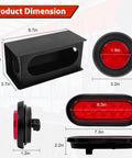 Heavy Duty Steel Trailer Light Kit With 6 Inch Oval Red LED Tail Lights And 2 Inch Round Red Side Marker Clearance Lights dimensions