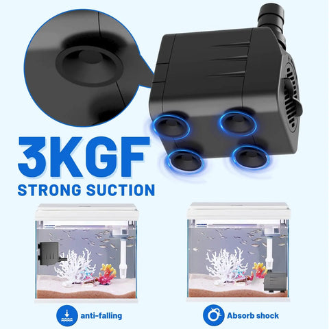 Ultra Quiet Submersible Water Pump 400GPH with anti-falling and shock absorption in aquarium