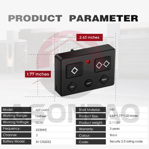 2 Pack 5 Button Gate Opener Remote Transmitter Long Range Up To 1000 Feet No Aim Needed With Wide Compatibility dimensions