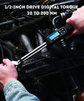 Half Inch Drive Digital Torque Wrench With Buzzer And LED Flash Notification Adjustable From 14.8 To 147.5 Foot Pounds Stainless Steel Construction ISO 6789 Certified With Calibration Certificate in use on engine