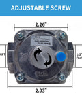 Weceleh 1/2 in gas pressure regulator for propane/natural gas with brass fittings, metal body and blue adjustment knob (front view).
