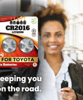Hassle Free CR2016 Key Fob Batteries For Toyota Remote Controls smooth swap package with two batteries ready for Camry Corolla Highlanders.