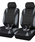 Black and gray waterproof neoprene front seat covers with separate headrest cover, showing splash resistance.