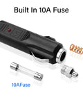 12V Dc Cigarette Lighter Power Adapter Cable With 5 5Mm Male Connector Plug For Dash Cam And Portable Cooler Ride Ready Cord 5 Ft showing built-in 10A fuse components.