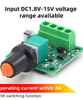 Low Voltage PWM Motor Speed Controller For DC Motors With 1.8V, 3V, 5V, 6V, Or 12V Input And 2A Drive, Output Up To 30W