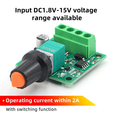 Low Voltage PWM Motor Speed Controller For DC Motors With 1.8V, 3V, 5V, 6V, Or 12V Input And 2A Drive, Output Up To 30W