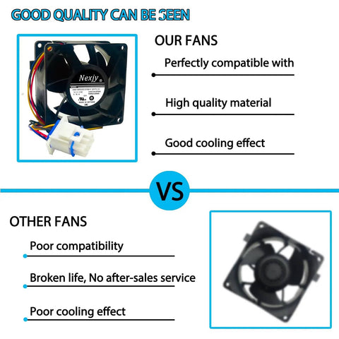 Comparison of Upgraded OEM WR60X26866 Evaporator Fan Motor For Refrigerator Compatible Plug And Play Replacement and other fan