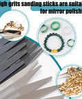 Front view of Honoson 20-piece sanding sticks for plastic models; grey rectangular sticks with 8000/12000 grit amid beads and chain