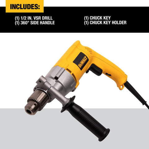 Industrial Rotary Drill With Beefy Heavy Duty Metal Gear Housing, Helical Cut Steel Gears, Corded Power, Two-Finger Trigger, Side Handle