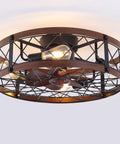 Bladeless Flush Mount Ceiling Fan With Lights 20 Inch Cage style in rustic design for bedroom kitchen living room