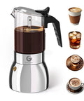 Stovetop Moka Pot For 9 Cups Espresso Maker 15oz Italian Coffee Clear Glass And Stainless Steel Base Silver Finish 450ml Capacity Easy Brew For Rich Cafe Quality Shots At Home