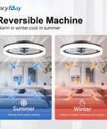 Reversible machine illustration for Smooth Ride 20 Inch Low Profile Ceiling Fan With Stepless Dimmable Led Light And Smart App Remote.