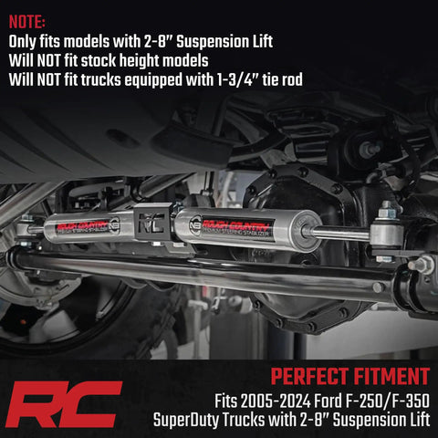 N3 Dual Steering Stabilizer For Ford Super Duty 2005 To 2024 Off Road Truck fitted on 2-8 inch lift suspension